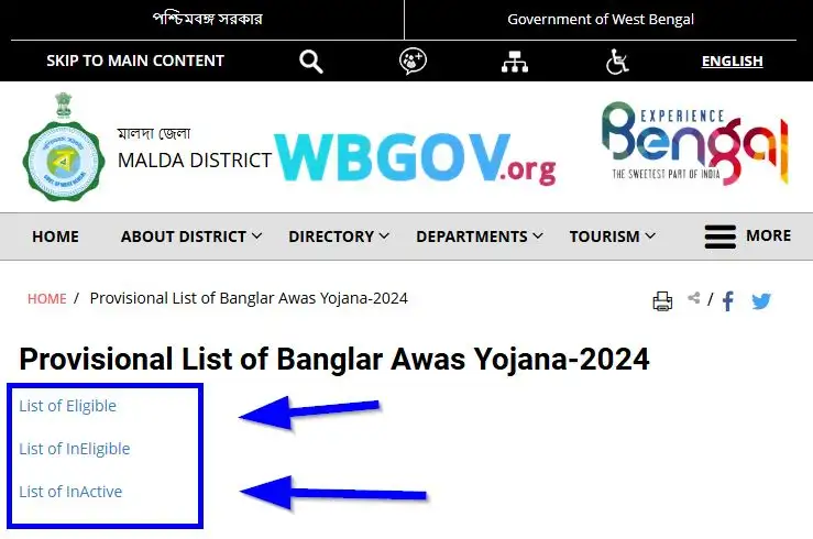 Malda Banglar Bari List