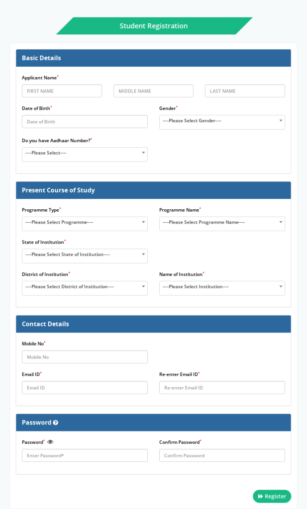 West Bengal Student Credit Card Registration Form