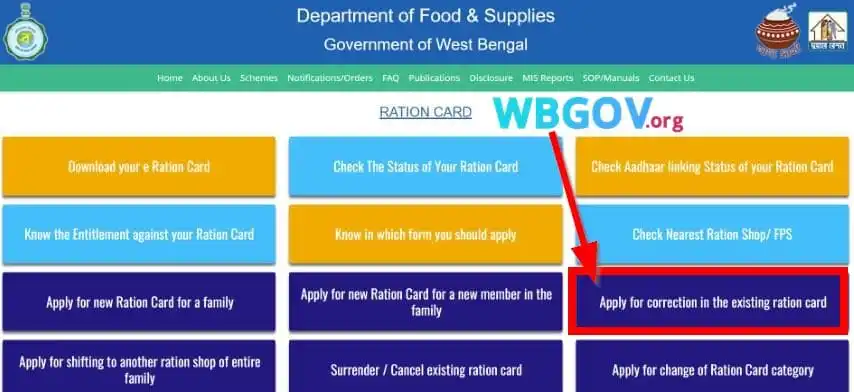 Apply West Bengal Ration Card Correction