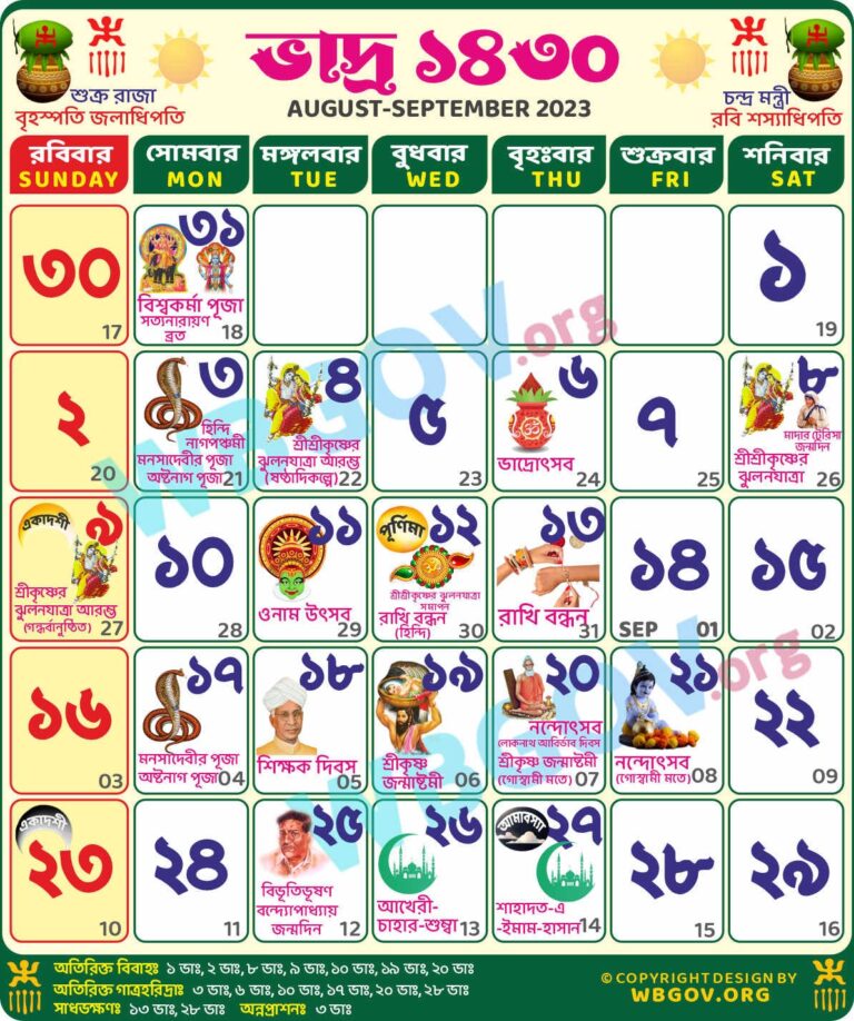 Bhadra 1430 Bengali Calendar 1430