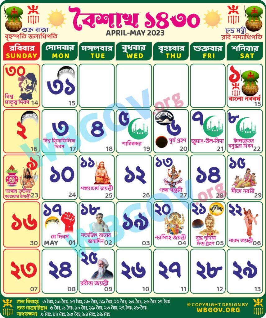 Baisakh 1430 Bengali Calendar 1430